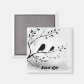 Eenvoudige zwart-witte vogels die in bomen zitten  magneet (Voorkant / Achterkant)
