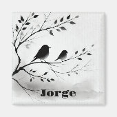 Eenvoudige zwart-witte vogels die in bomen zitten  magneet (Voorkant)