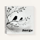 Eenvoudige zwart-witte vogels die in bomen zitten notitieboek (Voorkant)