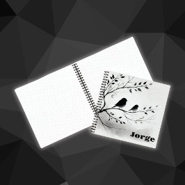 Eenvoudige zwart-witte vogels die in bomen zitten  notitieboek