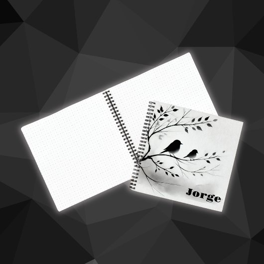 Eenvoudige zwart-witte vogels die in bomen zitten notitieboek