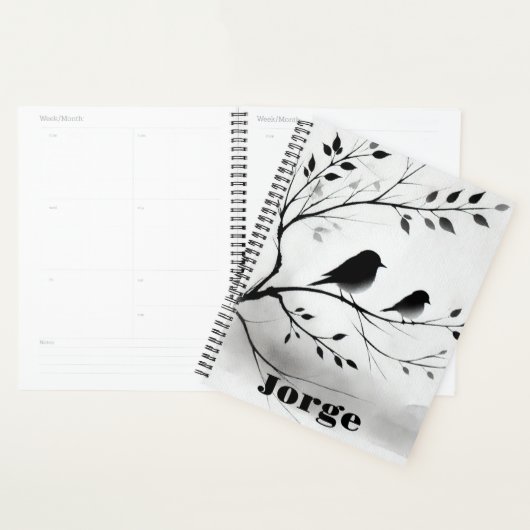 Eenvoudige zwart-witte vogels die in bomen zitten  planner (Display)