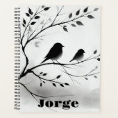 Eenvoudige zwart-witte vogels die in bomen zitten planner (Voorkant)