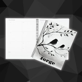 Eenvoudige zwart-witte vogels die in bomen zitten planner