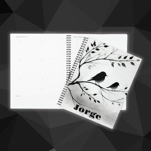 Eenvoudige zwart-witte vogels die in bomen zitten planner