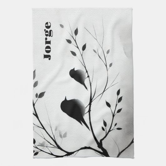 Eenvoudige zwart-witte vogels die in bomen zitten  theedoek (Verticaal)