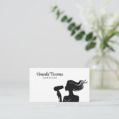 Eenvoudige zwart-witte vrouw kapper visitekaartje (Staand voorkant)