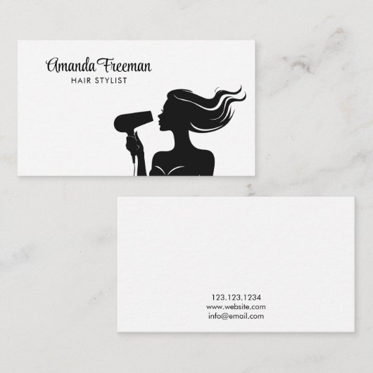 Eenvoudige zwart-witte vrouw kapper visitekaartje (Voorkant / Achterkant)
