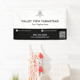 Eenvoudige Zwart Witte Zakelijk Logo QR Code Zakel Spandoek