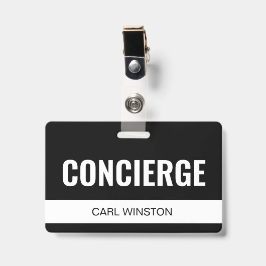 Eenvoudige zwarte aangepaste hotelconciërge-werkne badge (Voorzijde met clip)