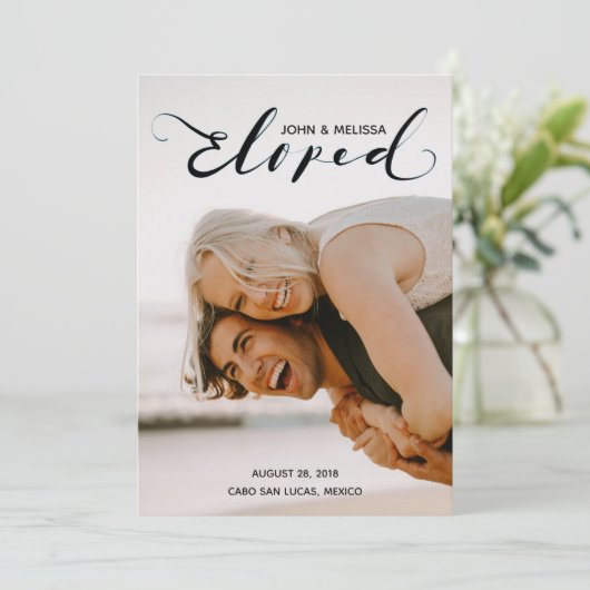 Eenvoudige zwarte aankondiging van persoonlijk huw (Staand voorkant)