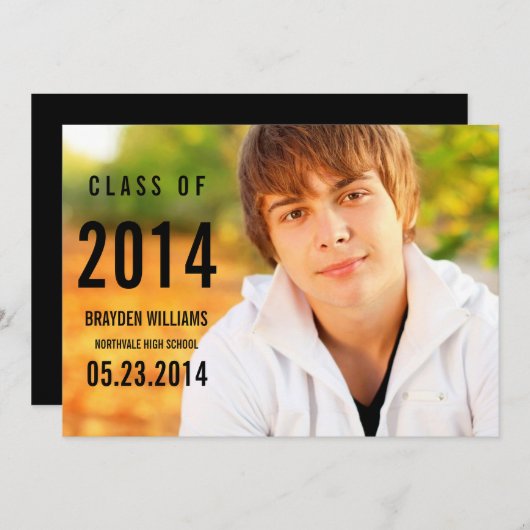 Eenvoudige zwarte Afstuderen aankondiging (Voorkant / Achterkant)