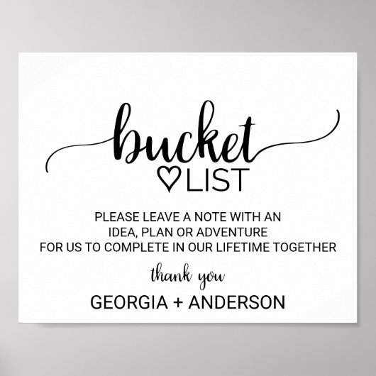 Eenvoudige zwarte alligrafie Bucket List Sign. Poster (Voorkant)