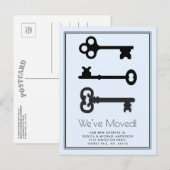 Eenvoudige zwarte blauwe minimale sleutel verhuisb aankondigingskaart (Voorkant / Achterkant)