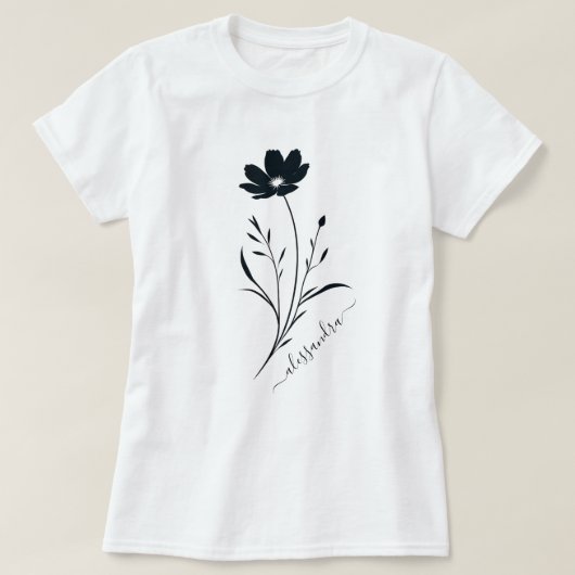Eenvoudige zwarte bloem - minimalistisch bloemontw t-shirt (Design voorkant)