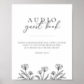 Eenvoudige Zwarte Bloemen bruiloft Audio Gastboek  Poster (Voorkant)