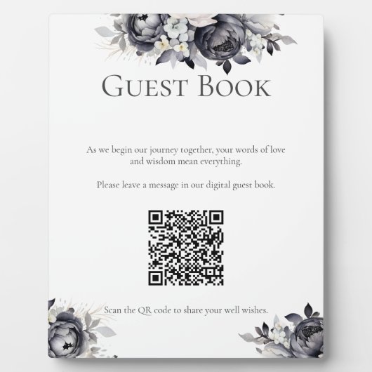 Eenvoudige zwarte bloemen digitale gastenboek bord fotoplaat (Voorkant)