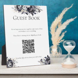 Eenvoudige zwarte bloemen digitale gastenboek bord fotoplaat