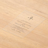 Eenvoudige Zwarte Bloemen Monogram Huwelijk Clear Acryl Uitnodigingen (Laagn)