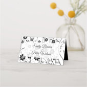 Eenvoudige zwarte bloemen plaatskaartje (Achterkant)