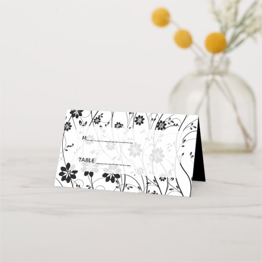 Eenvoudige zwarte bloemen plaatskaartje (Voorkant)