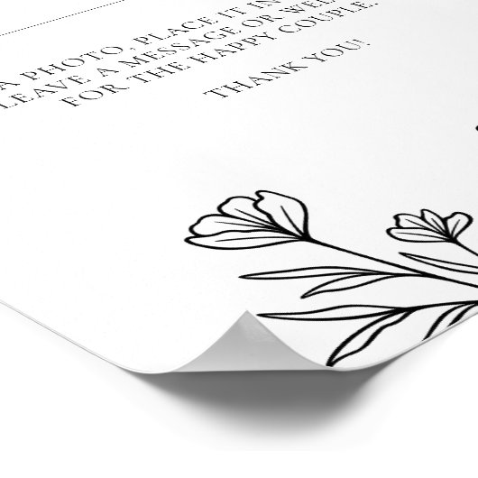 Eenvoudige Zwarte Bloemen Trouwfoto Gastboek Teken Poster (Hoek)