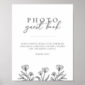 Eenvoudige Zwarte Bloemen Trouwfoto Gastboek Teken Poster (Voorkant)