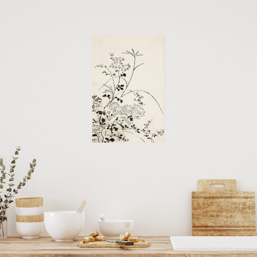 Eenvoudige Zwarte Bloemschets  Kunst Poster (Keuken)