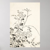 Eenvoudige Zwarte Bloemschets  Kunst Poster (Voorkant)