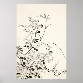Eenvoudige Zwarte Bloemschets  Kunst Poster