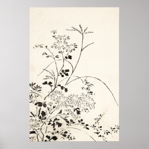 Eenvoudige Zwarte Bloemschets Kunst Poster