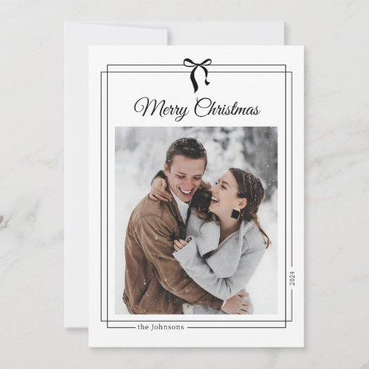 Eenvoudige zwarte boog minimalistische kerstfoto feestdagenkaart (Voorkant)