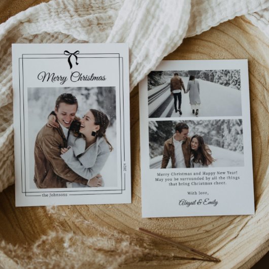 Eenvoudige zwarte boog minimalistische kerstfoto feestdagenkaart