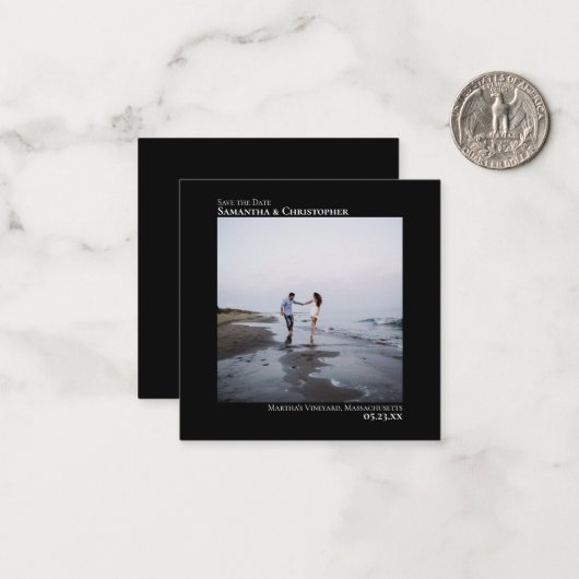 Eenvoudige zwarte bruiloft Bewaar de datum Foto Mi Notitiekaartje (Voorkant / Achterkant in situ)