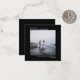 Eenvoudige zwarte bruiloft Bewaar de datum Foto Mi Notitiekaartje