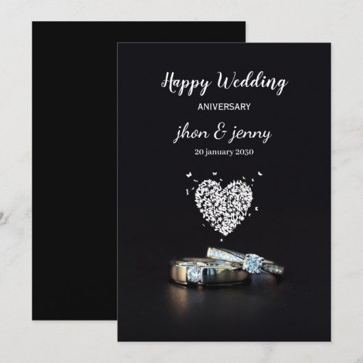 Eenvoudige zwarte bruiloft Jubileum Kaart (Voorkant / Achterkant)