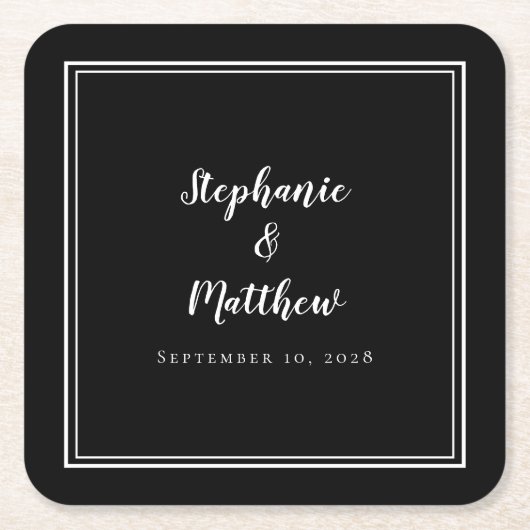 Eenvoudige zwarte bruiloft Moderne Minimale grafis Kartonnen Onderzetters (Voorkant)