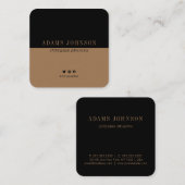 Eenvoudige zwarte bruin-minimalist vierkante visitekaartje (Voorkant / Achterkant)