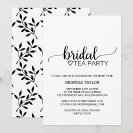 Eenvoudige zwarte Calligrafie Bridal Tea Party Kaart