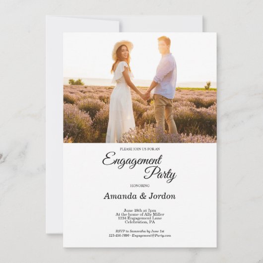 Eenvoudige Zwarte Calligrafie Frame Foto Verloving Kaart (Voorkant)