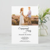 Eenvoudige Zwarte Calligrafie Frame Foto Verloving Kaart (Staand voorkant)