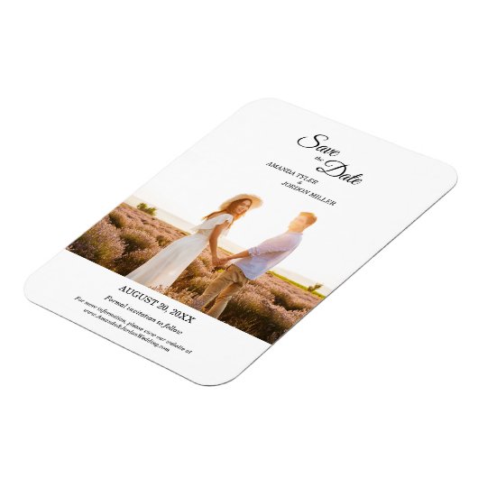 Eenvoudige Zwarte Calligraphy Frame Foto Save the  Magneet (Linkerzijde)