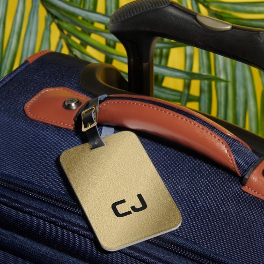 Eenvoudige zwarte Cool Faux Gold Monogram Bagagelabel (Voorkant Insitu 1)