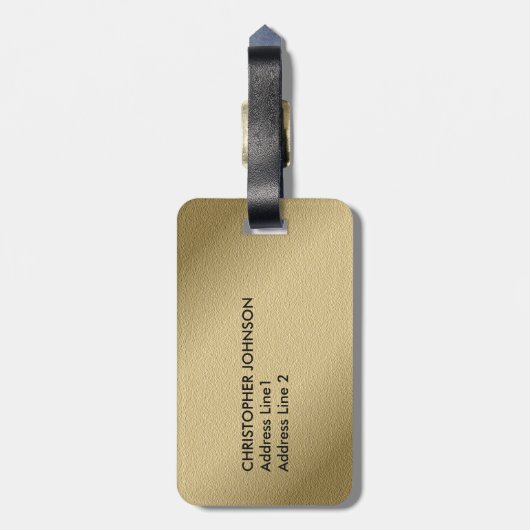 Eenvoudige zwarte Cool Faux Gold Monogram Bagagelabel (Achterkant verticaal)