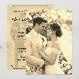 Eenvoudige Zwarte & Crème Overlay Foto Bruiloft 20 Kaart