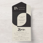 Eenvoudige zwarte crème retro all in one uitnodiging (Binnen)