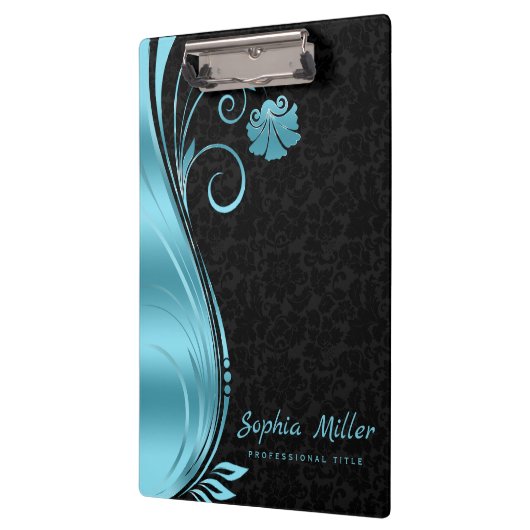 Eenvoudige zwarte Damast Blauwe Swirl Klembord (Links)