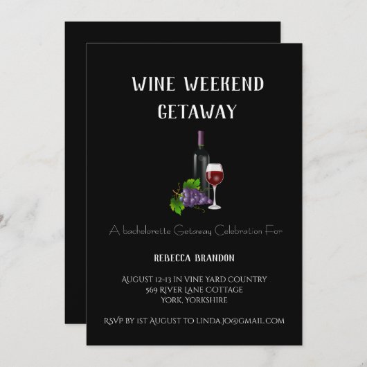 Eenvoudige zwarte druiven Wijn Weekend Getaway Cus Kaart (Voorkant / Achterkant)