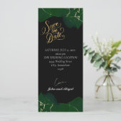 Eenvoudige zwarte elegante groene en gouden bruilo kaart (Staand voorkant)