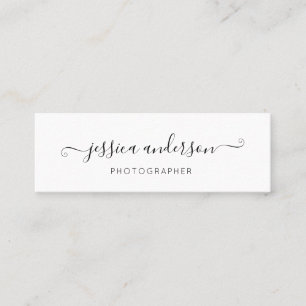 Eenvoudige zwarte elegante moderne scriptkalligraf mini visitekaartje